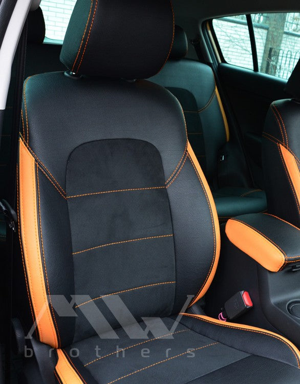 Coprisedili su misura per Hyundai Tucson 3 (TL) (2015-2021) Leather Style - Con inserti arancioni