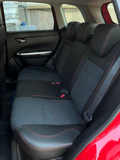 Coprisedili su misura per Suzuki S-Cross (2022-) Leather Style - Nero con cucitura rossa