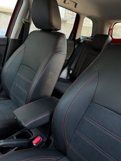 Coprisedili su misura per Suzuki S-Cross (2022-) Leather Style - Nero con cucitura rossa